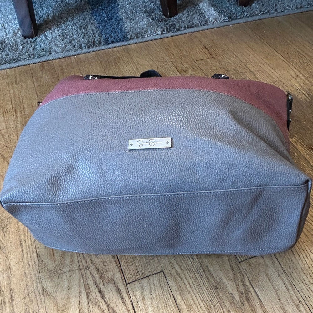 Jessica Simpson Elegant Colorblock Pink & Gray Women's Faux Leather Tote Bag EUC - Picture 4 of 15